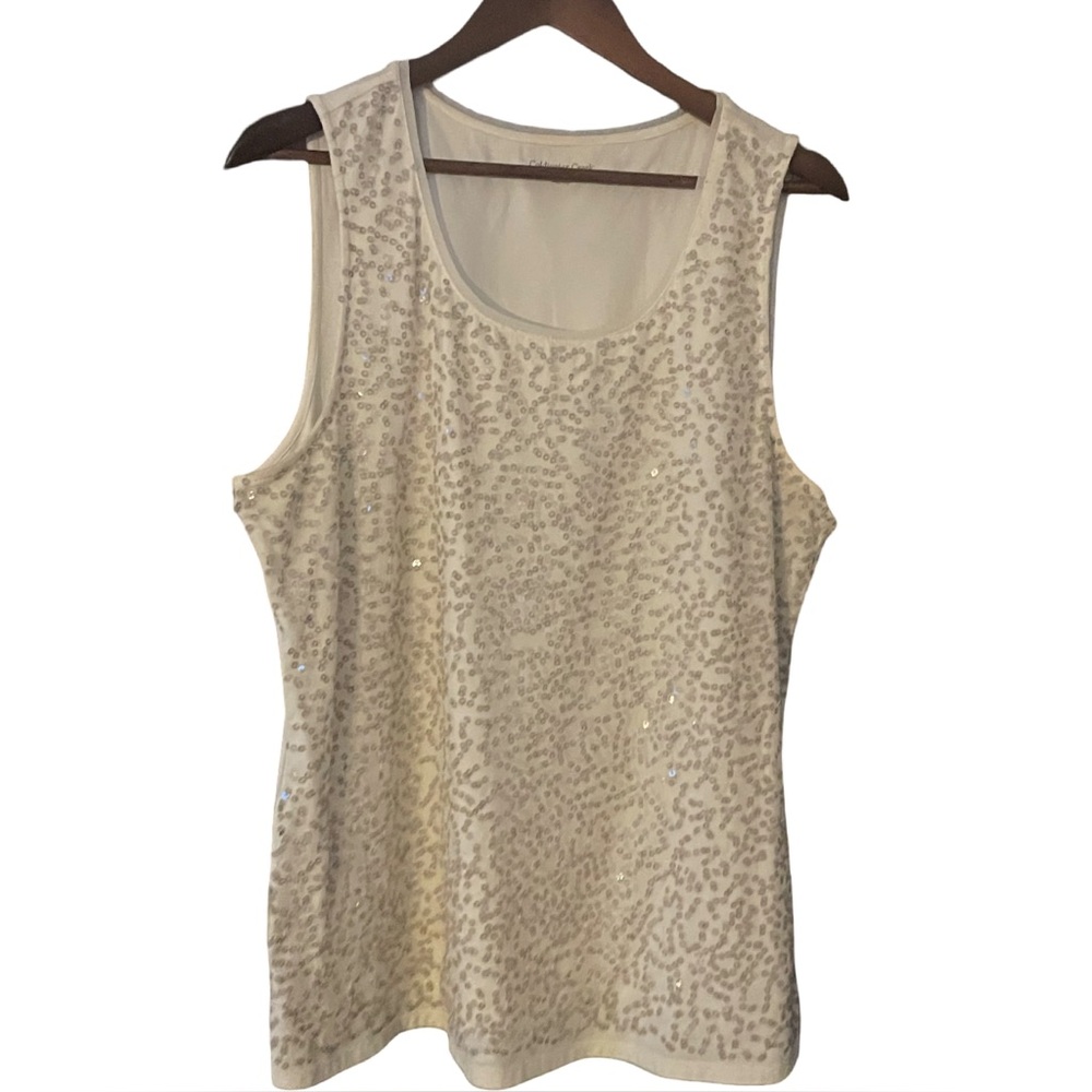 Coldwater Creek light Gold Sequin Tank Top XL 18 Shimmer Sleeveless Blouse